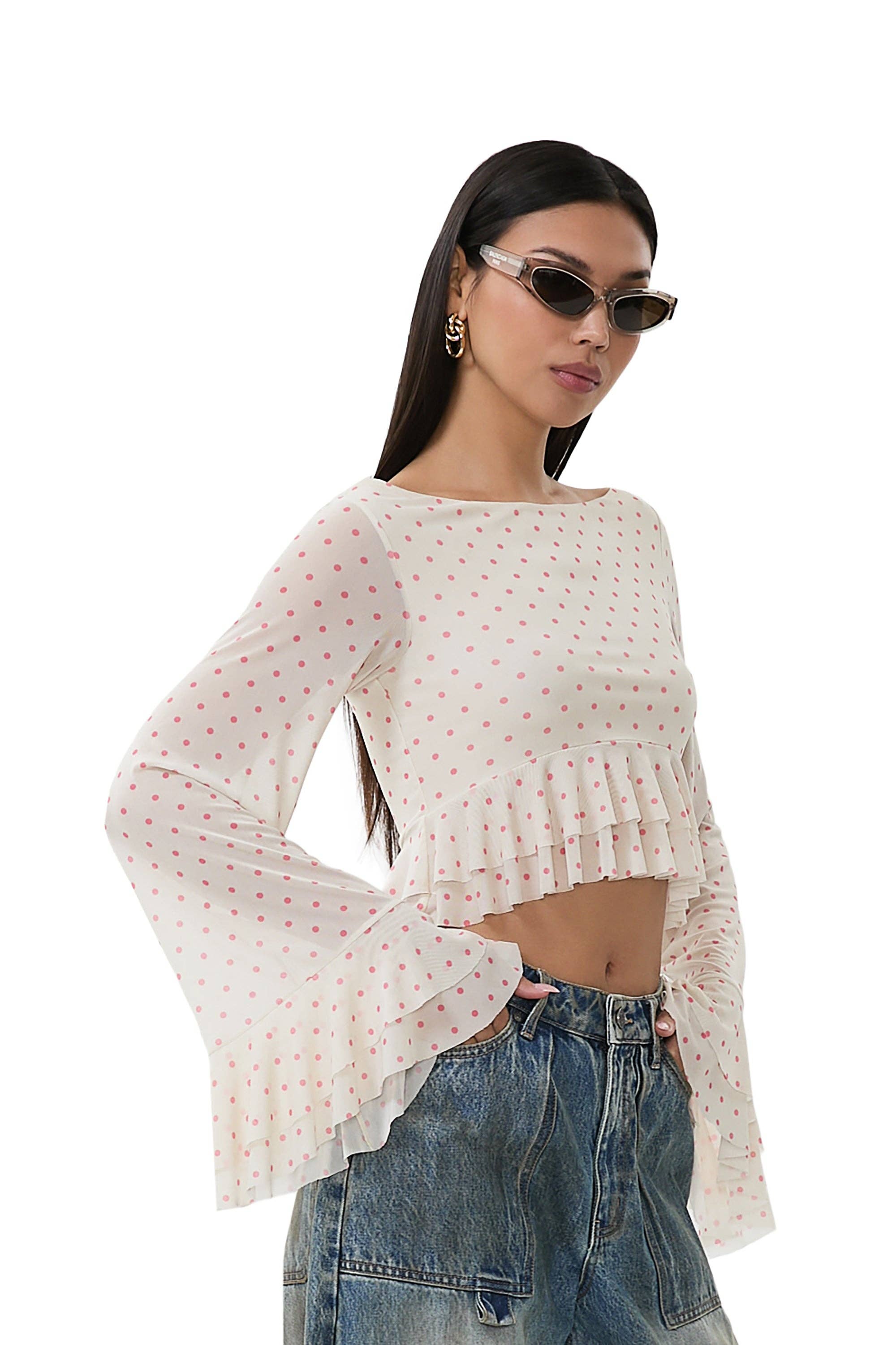 Inaya Top - Coral Micro Dot