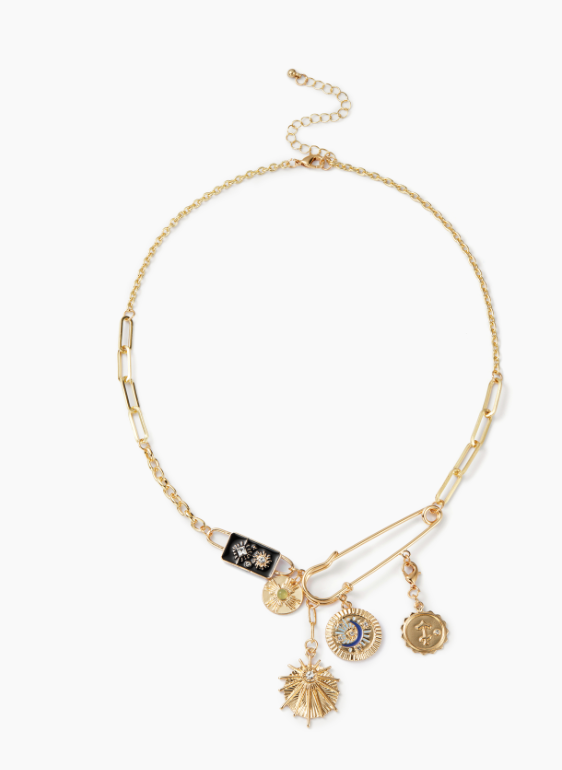 Celestial Black Coin Charm Black Moon Necklace