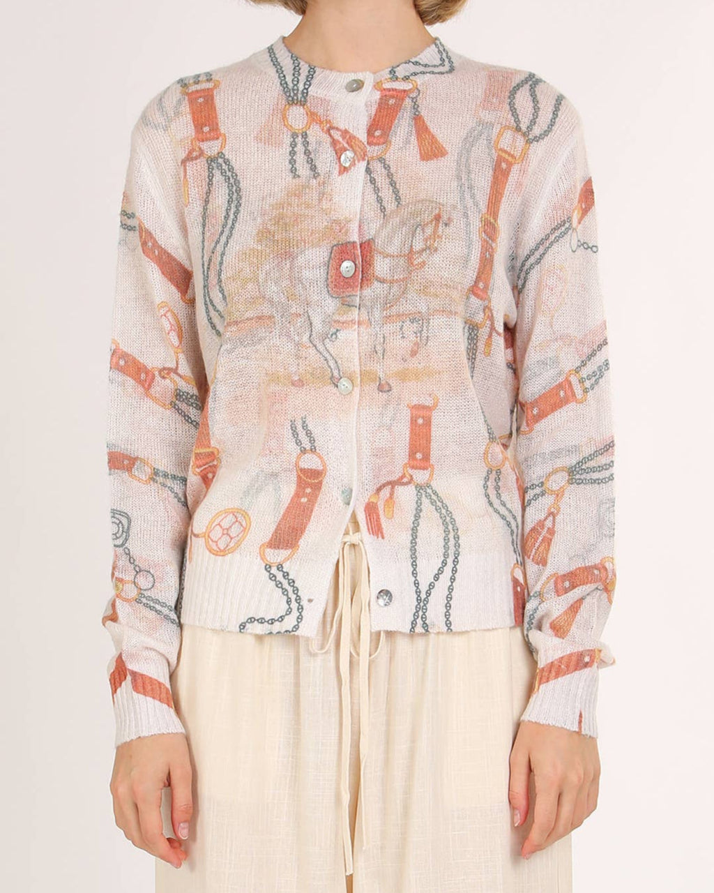 Ribbed Knit Horse Sheer Cardigan