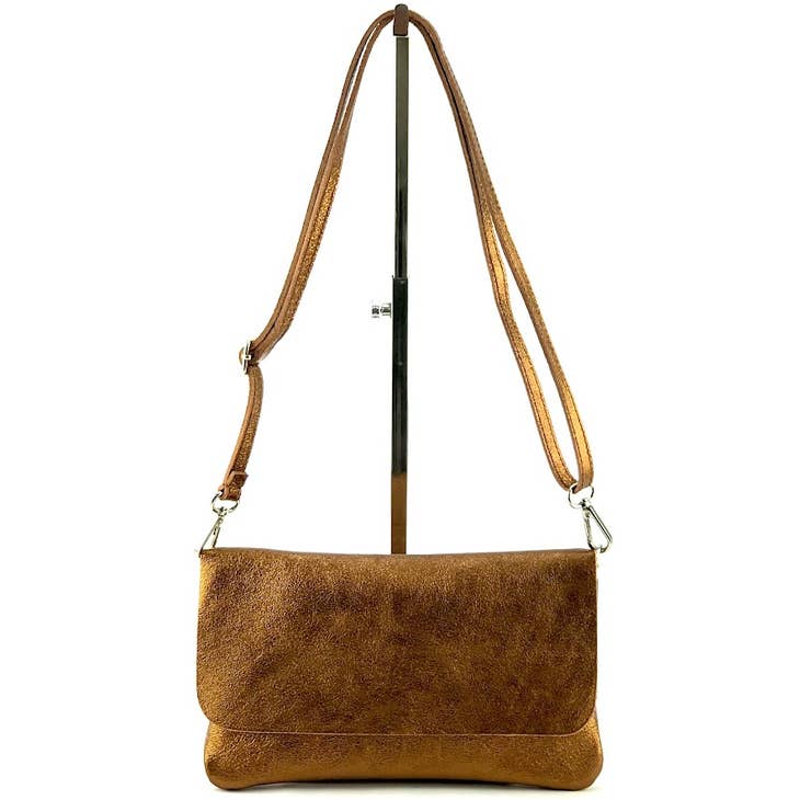 Classic Genuine Leather Metallic Clutch Crossbody