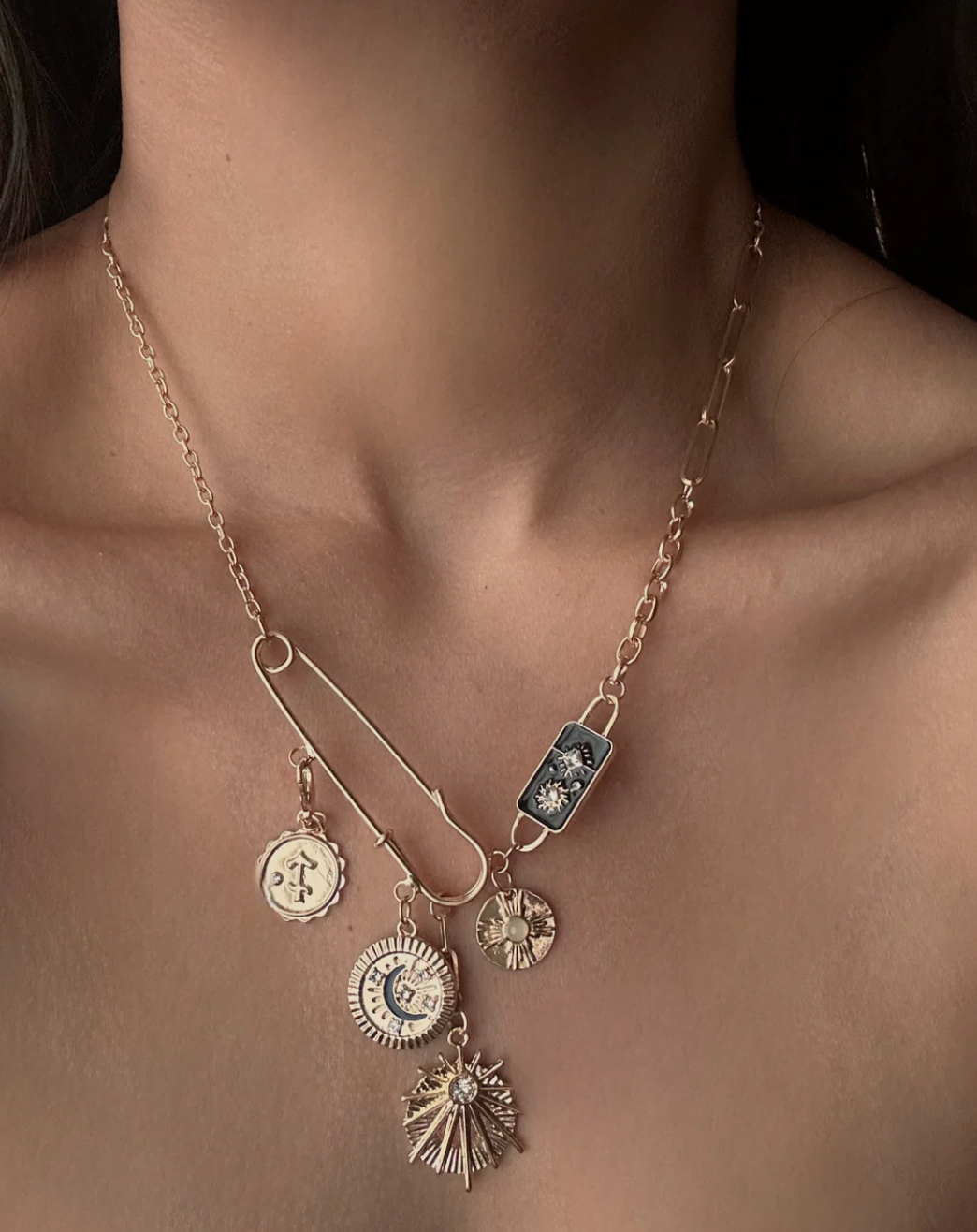 Celestial Black Coin Charm Black Moon Necklace