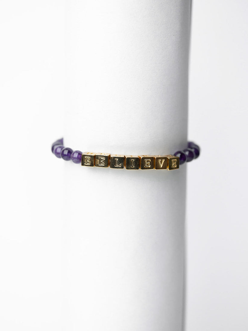 BELIEVE Amethyst Block Bead Bracelet