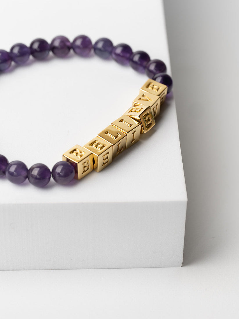 BELIEVE Amethyst Block Bead Bracelet