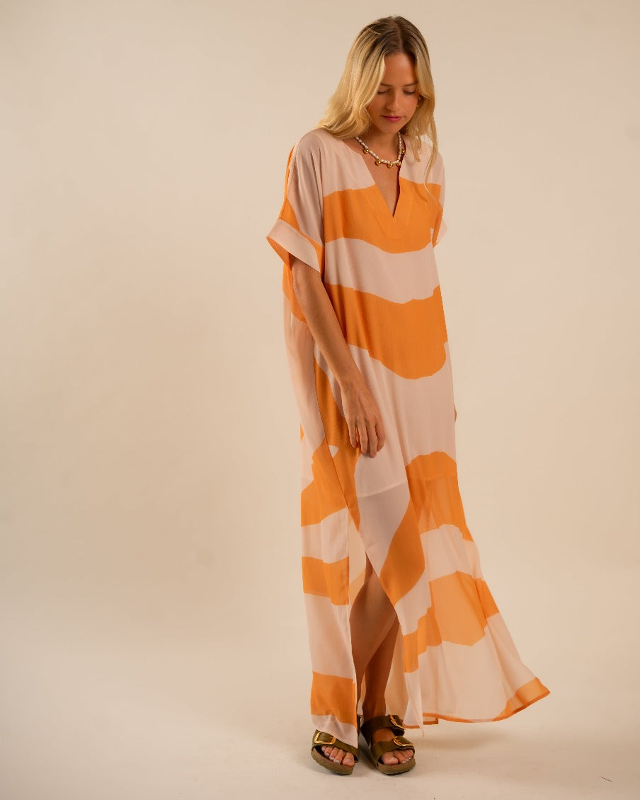 Beatrice Kaftan Dress Sunset Swirling Wind