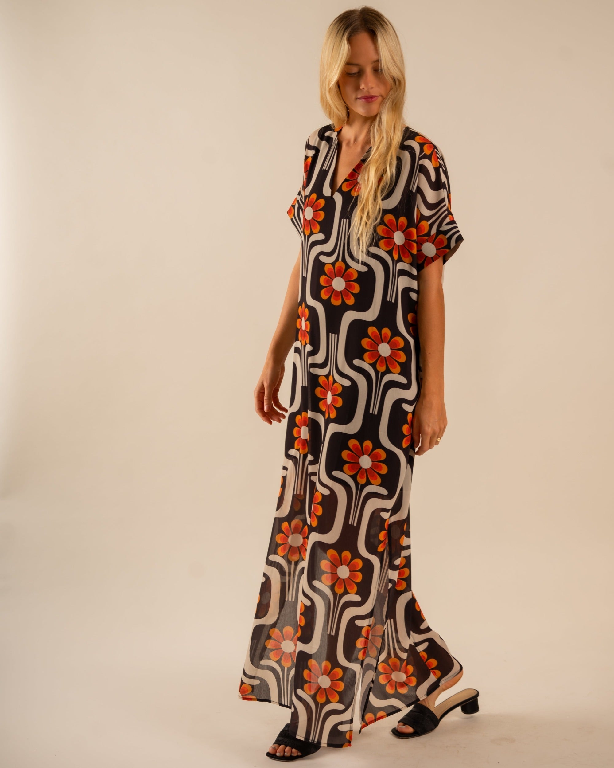 Beatrice Kaftan Dress All Over Wild Flower Pattern