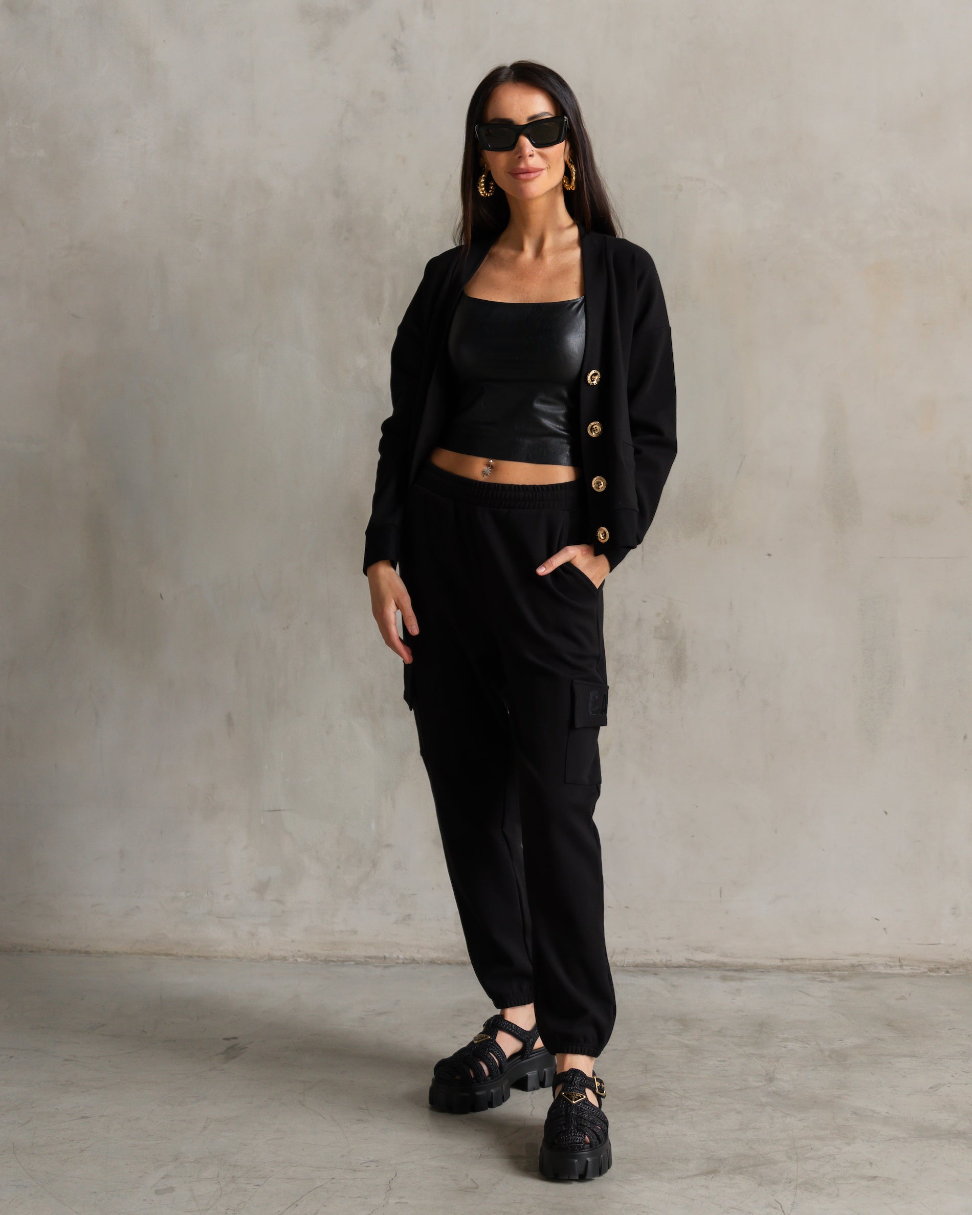 Court Interlock Cardigan Black