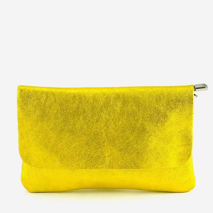 Classic Genuine Leather Metallic Clutch Crossbody