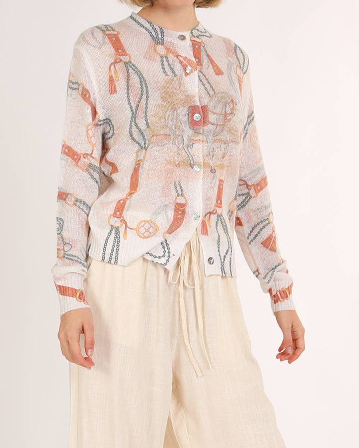 Ribbed Knit Horse Sheer Cardigan