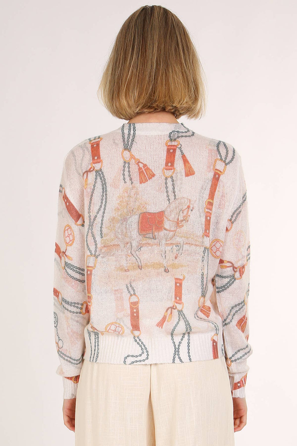Ribbed Knit Horse Sheer Cardigan