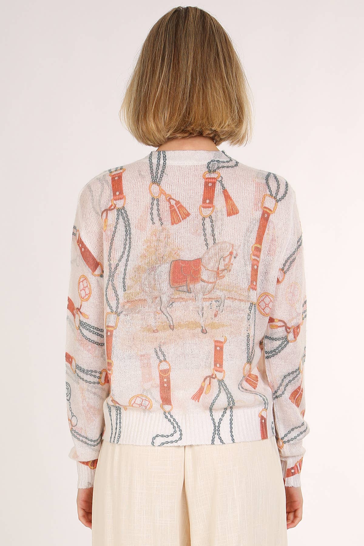 Ribbed Knit Horse Sheer Cardigan