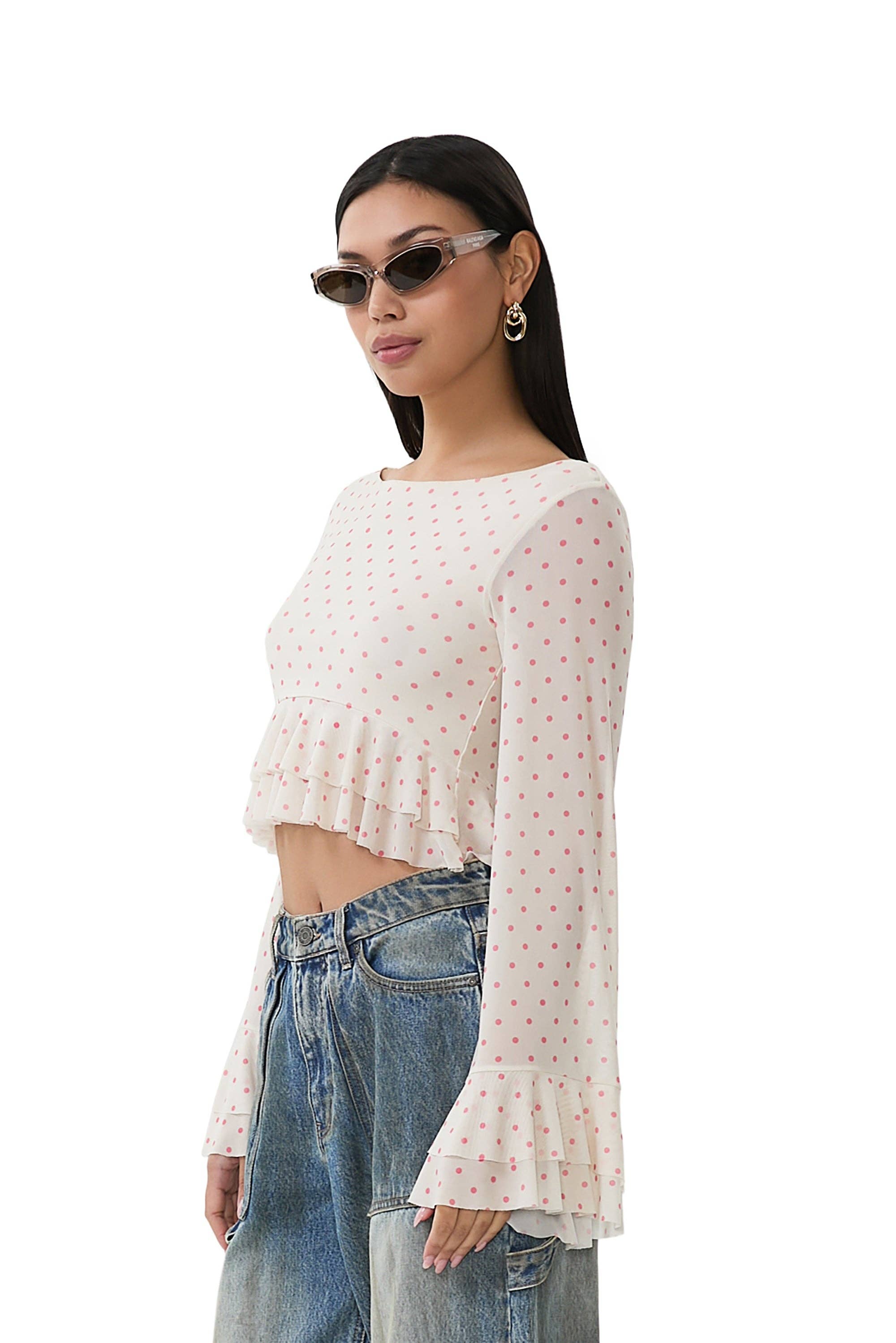 Inaya Top - Coral Micro Dot