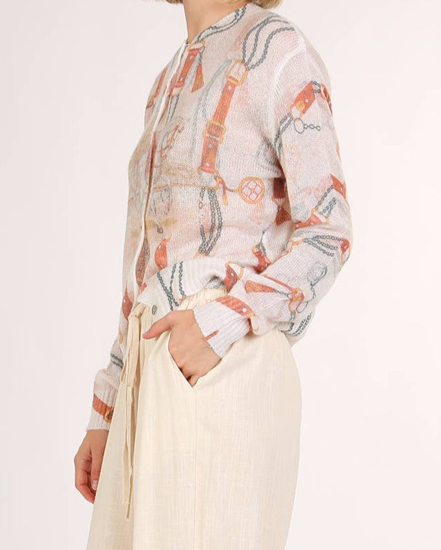 Ribbed Knit Horse Sheer Cardigan