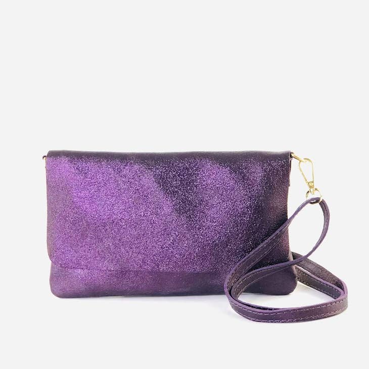 Classic Genuine Leather Metallic Clutch Crossbody