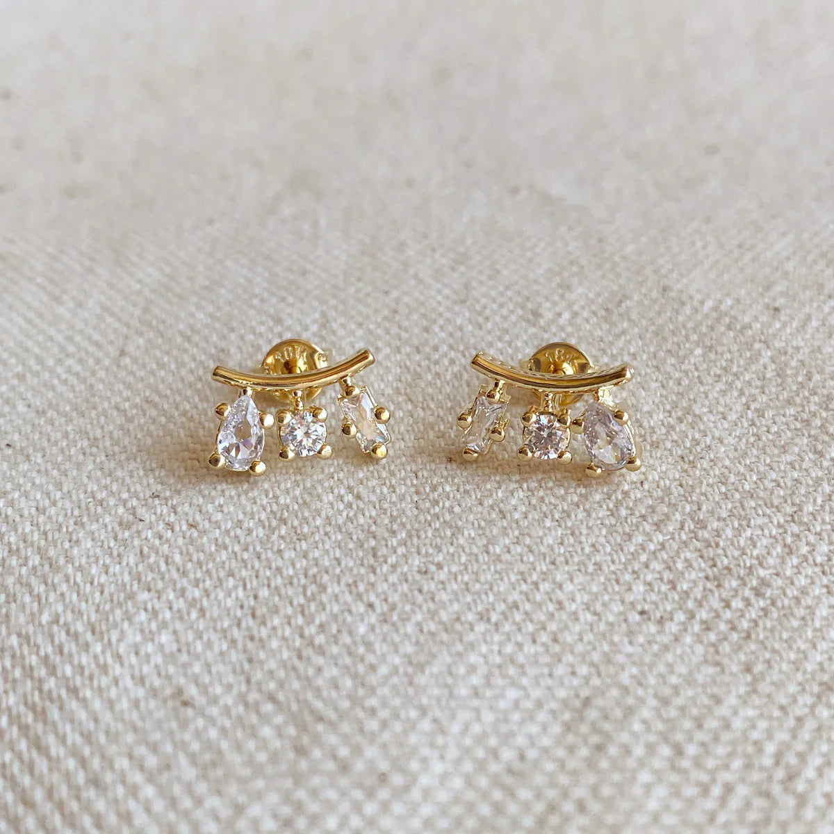 18k Gold Filled Clear Cubic Zirconia 3-Shapes Stud Earrings