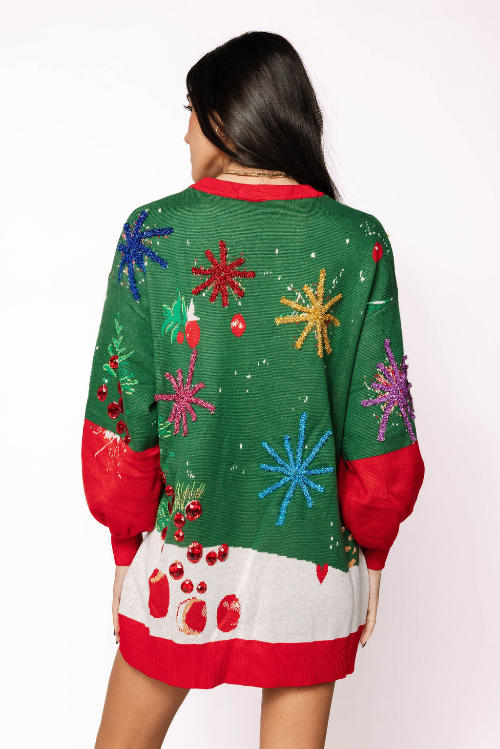 Dark Green & Red Christmas Cocktails Sweater Dress